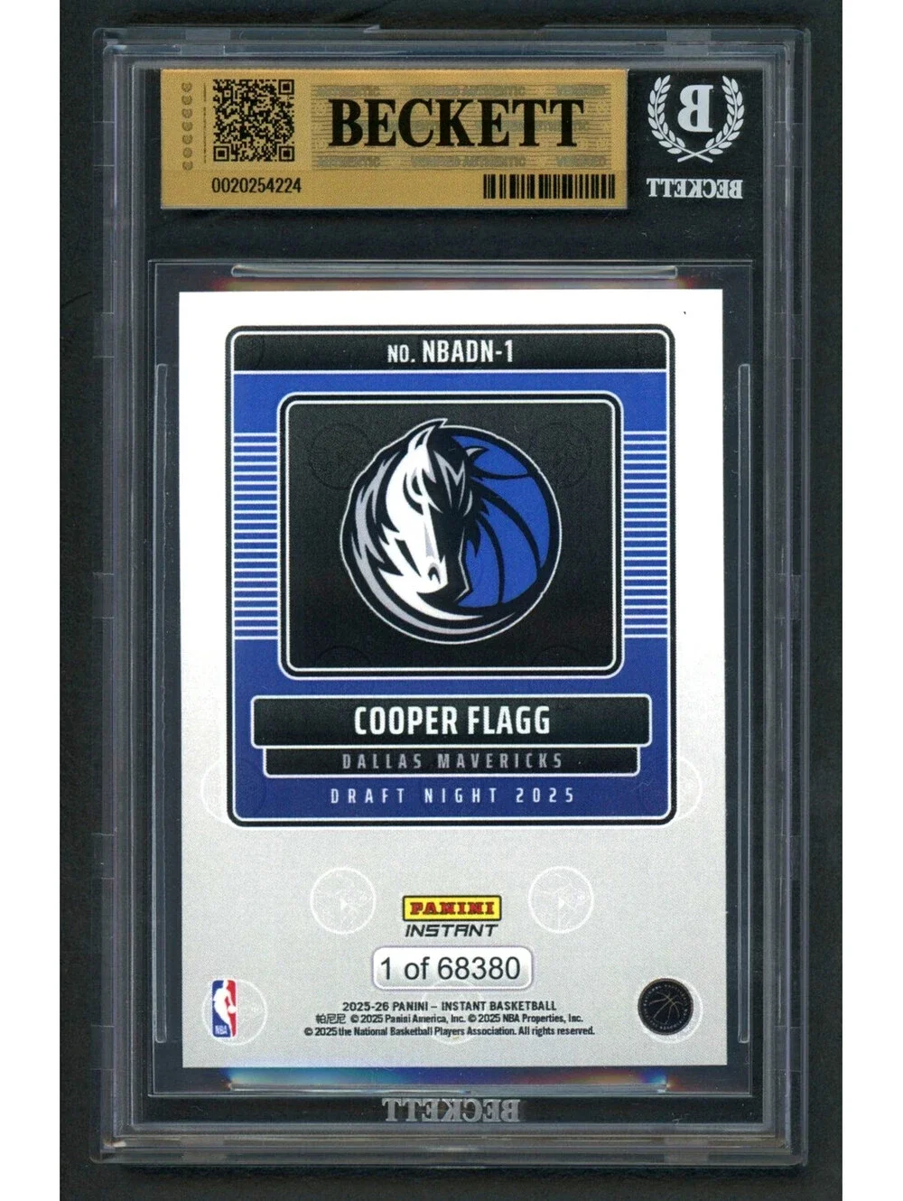 2025-26 Panini Instant #NBADN-1 Cooper Flagg Dallas Rookie (RC) BGS 10 Pristine
